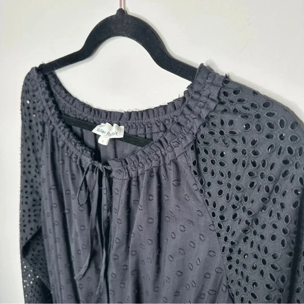 Roller Rabbit The Arista Black Eyelet Mini Dress Size Small Cotton Neutral‎